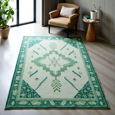 Green Medallion Wool Rug